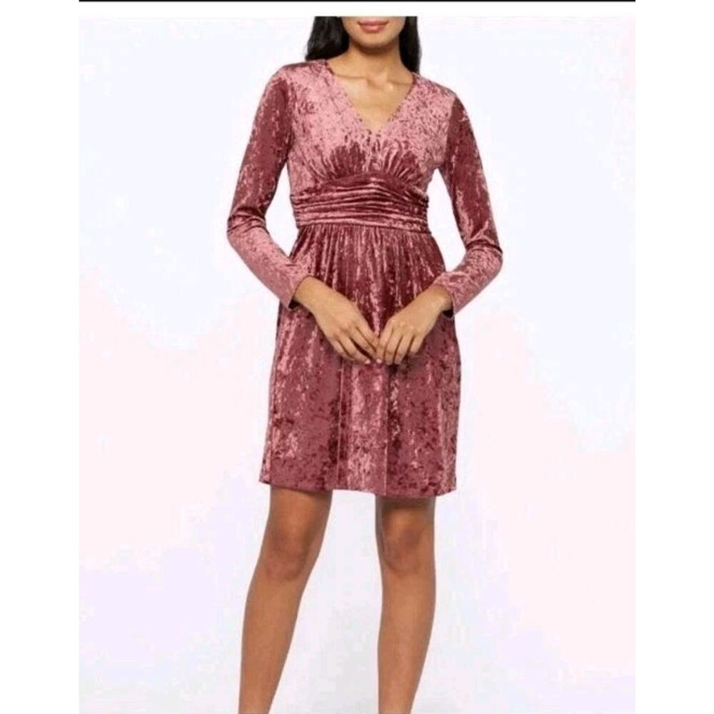 Violets & Roses Womens Grace Pink Crushed Velvet Long Sleeve Mini Dress Sz 12/31